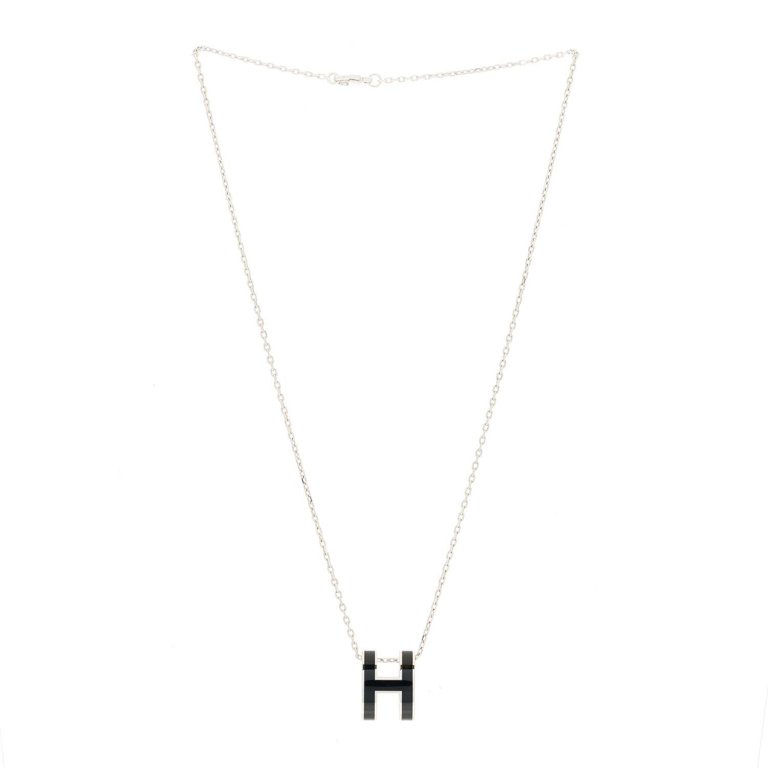 Hermes Lacquered Palladium Pop H Pendant Necklace Black 2 of 6