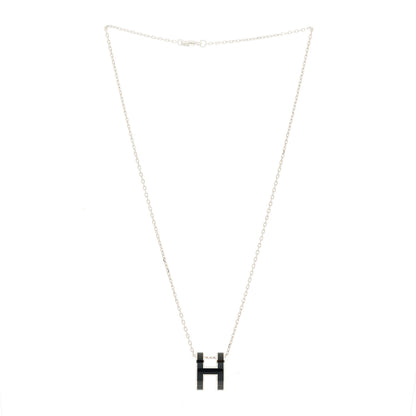 Hermes Lacquered Palladium Pop H Pendant Necklace Black 2 of 6