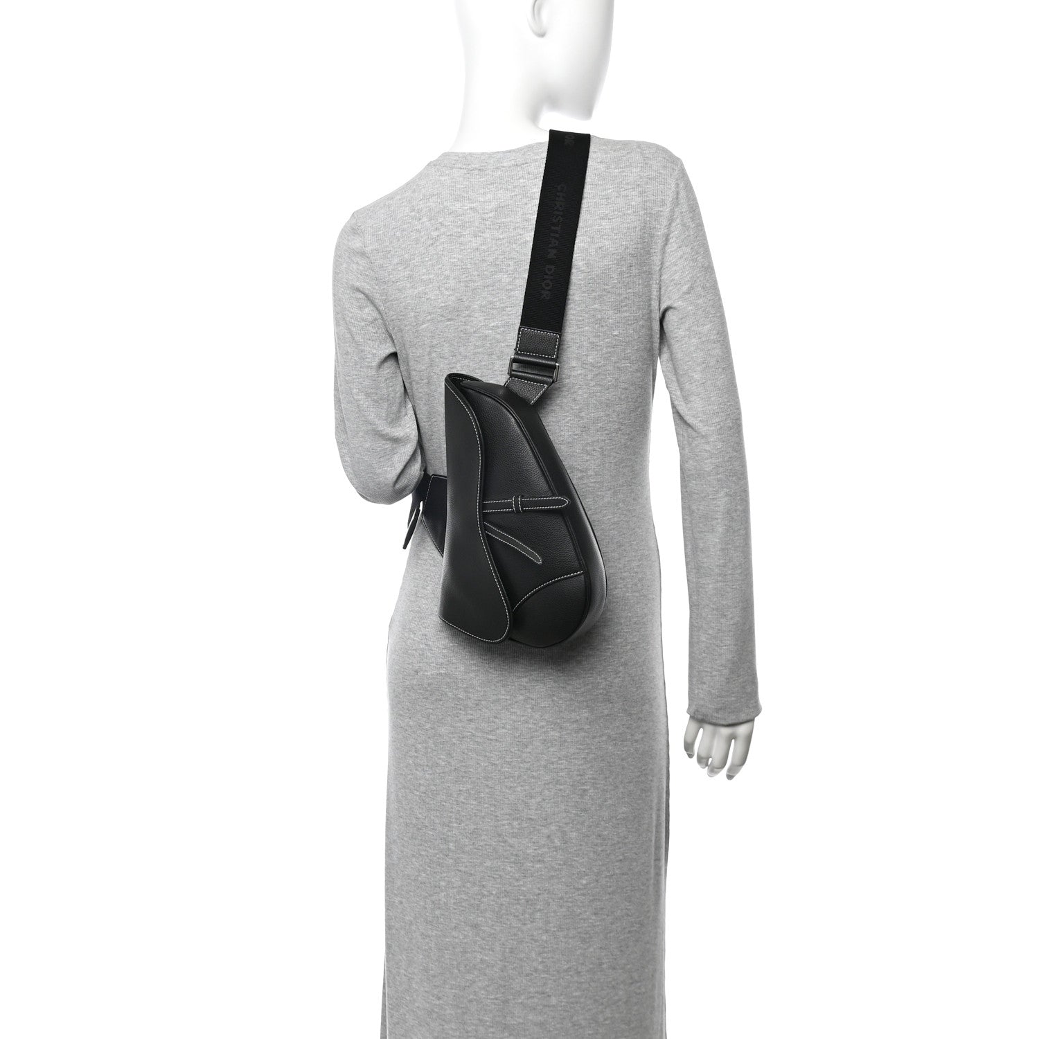 Christian Dior Grained Calfskin Mens Saddle Bag Black 2 of 11