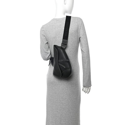 Christian Dior Grained Calfskin Mens Saddle Bag Black 2 of 11