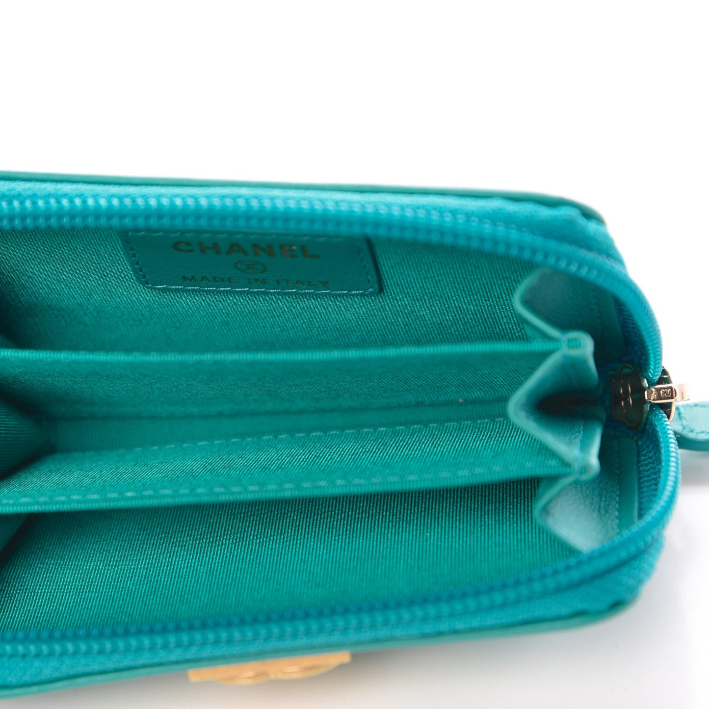 Calfskin Quilted Boy Zip Around Coin Purse Wallet Turquoise