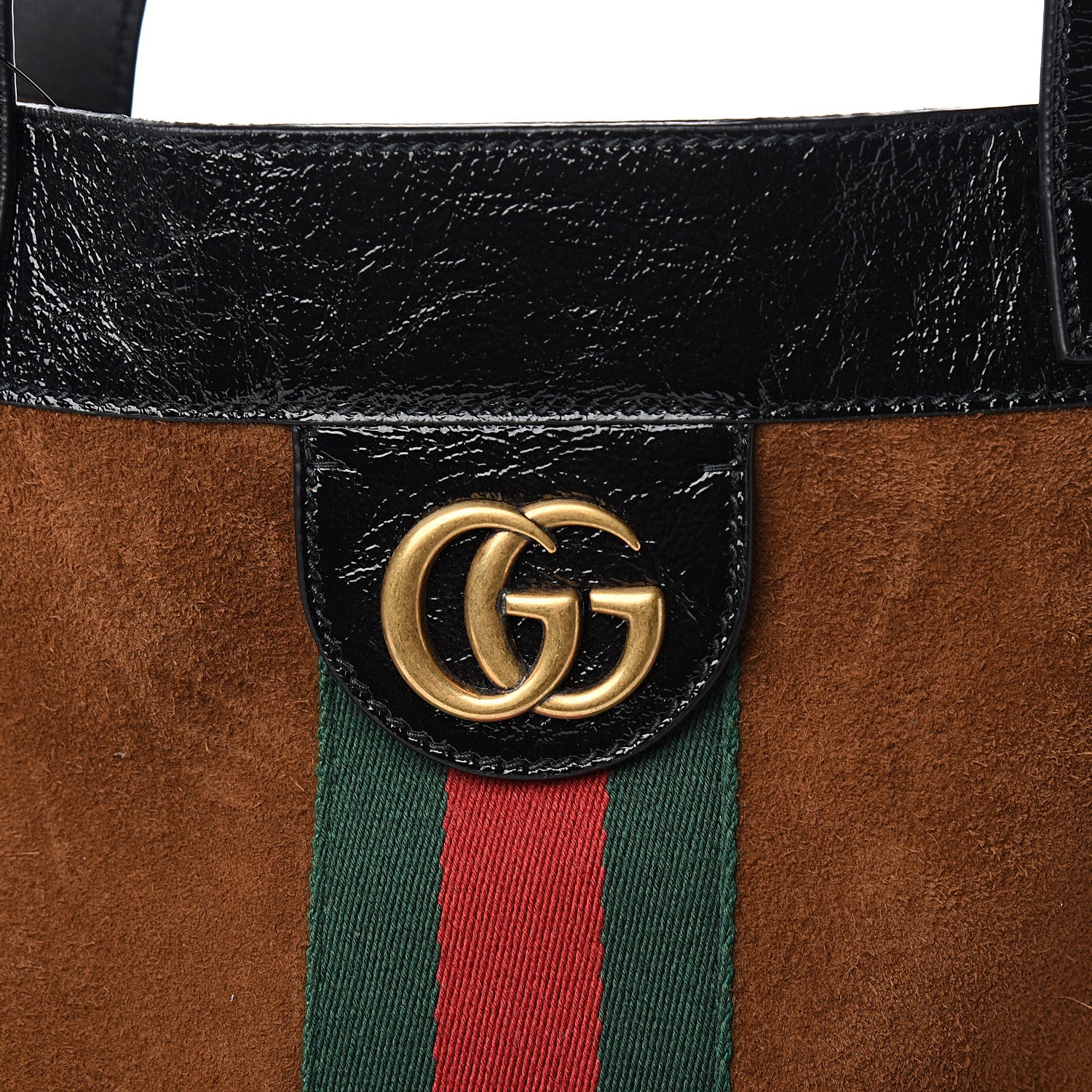 Gucci Suede Patent Web Large Ophidia Vertical Shopping Tote Nocciola Black 10 of 10