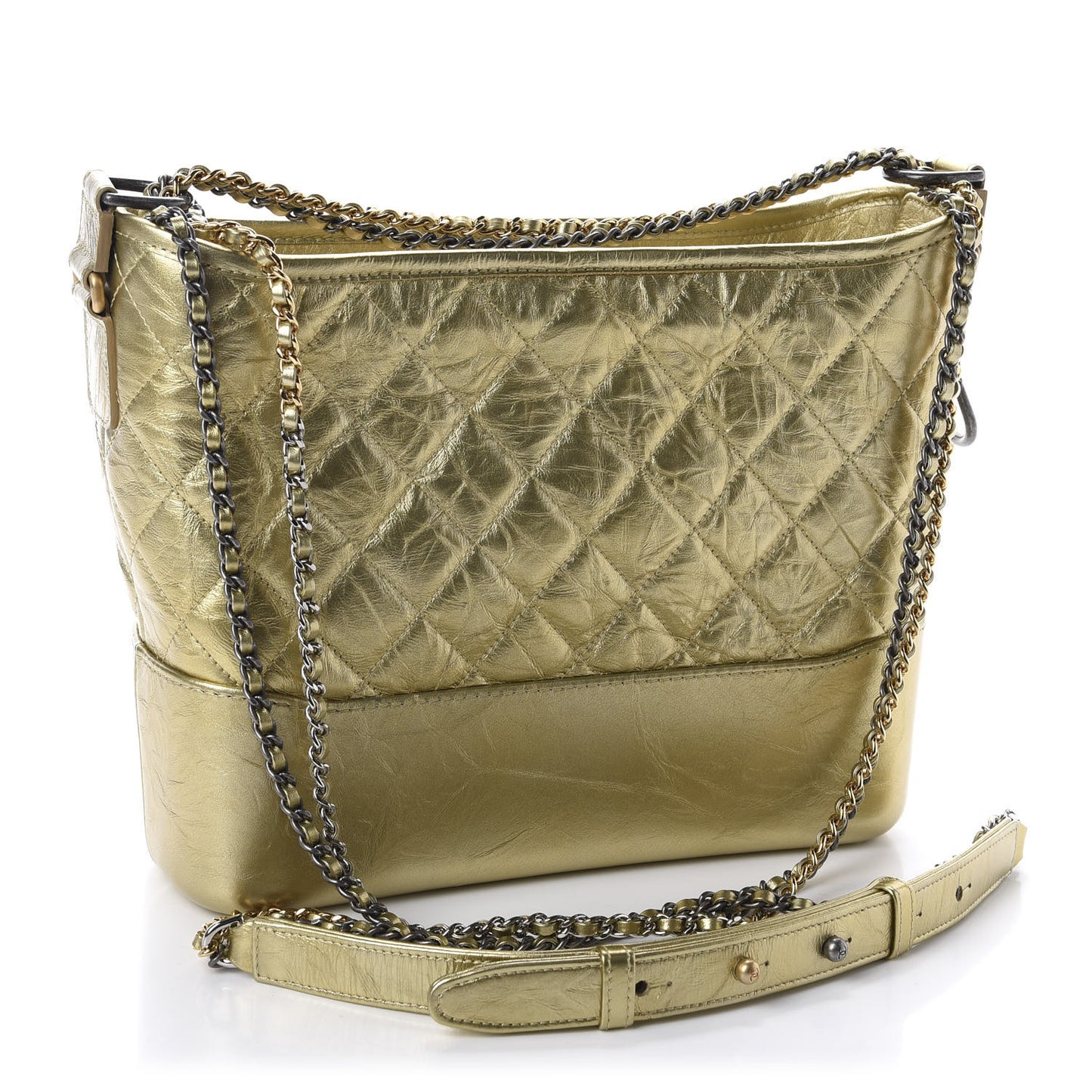 Metallic Aged Calfskin Quilted Medium Gabrielle Gold