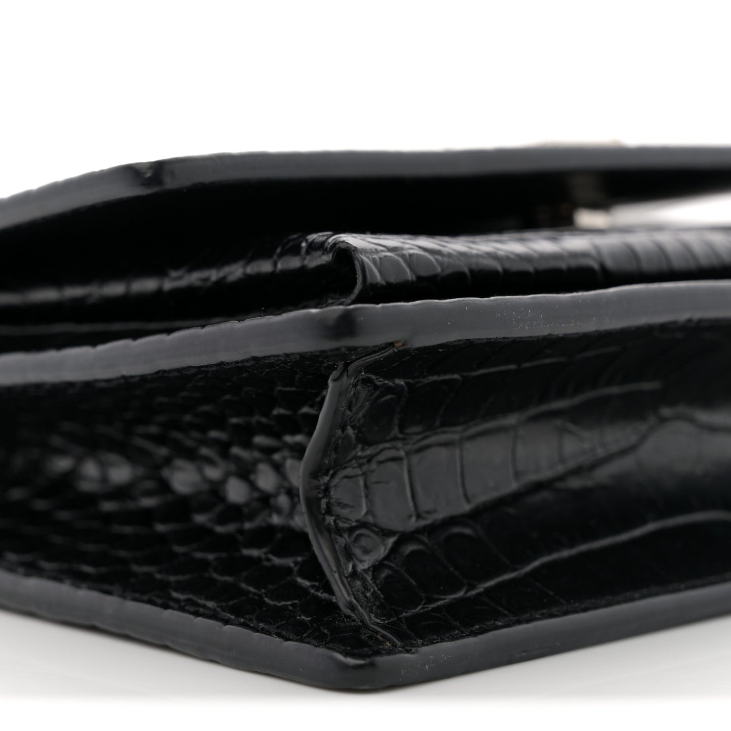 Calfskin Crocodile Embossed Monogram Sunset Top Handle Chain Wallet Black