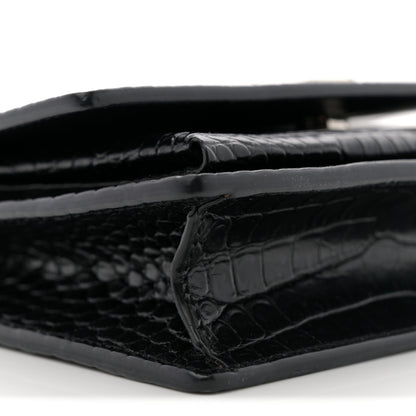 Saint Laurent Calfskin Crocodile Embossed Monogram Sunset Top Handle Chain Wallet Black 8 of 10