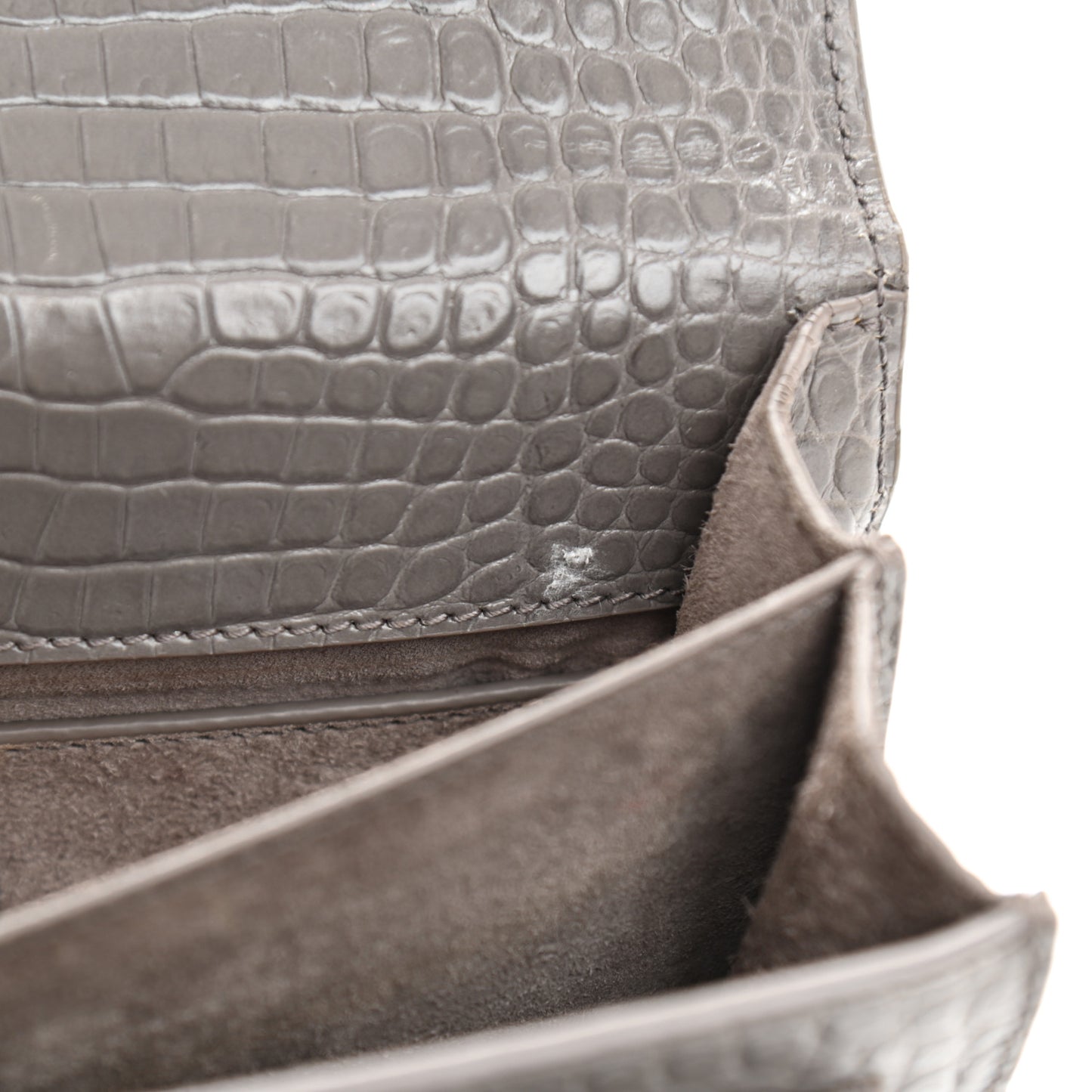 Calfskin Crocodile Embossed Medium Monogram Sunset Fog