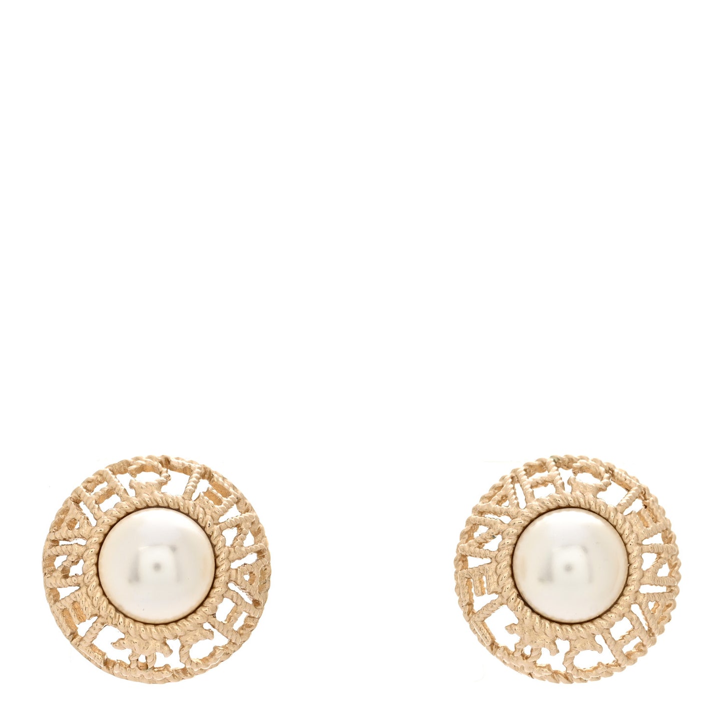 Pearl CC Round Rope Logo Earrings Gold