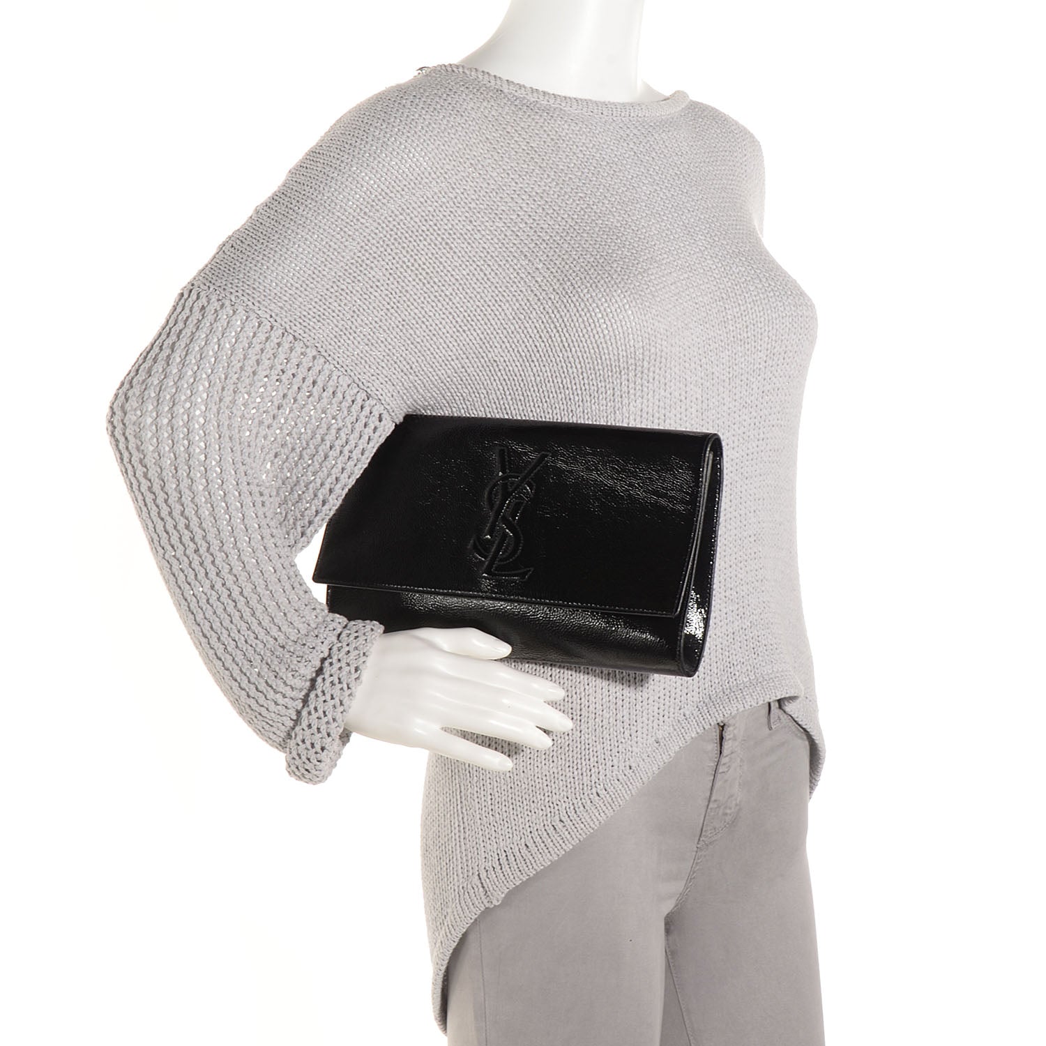 Saint Laurent Patent Monogram Large Belle De Jour Clutch Black 2 of 7