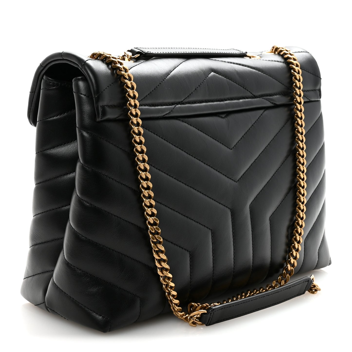 Calfskin Y Quilted Monogram Medium Loulou Chain Satchel Black