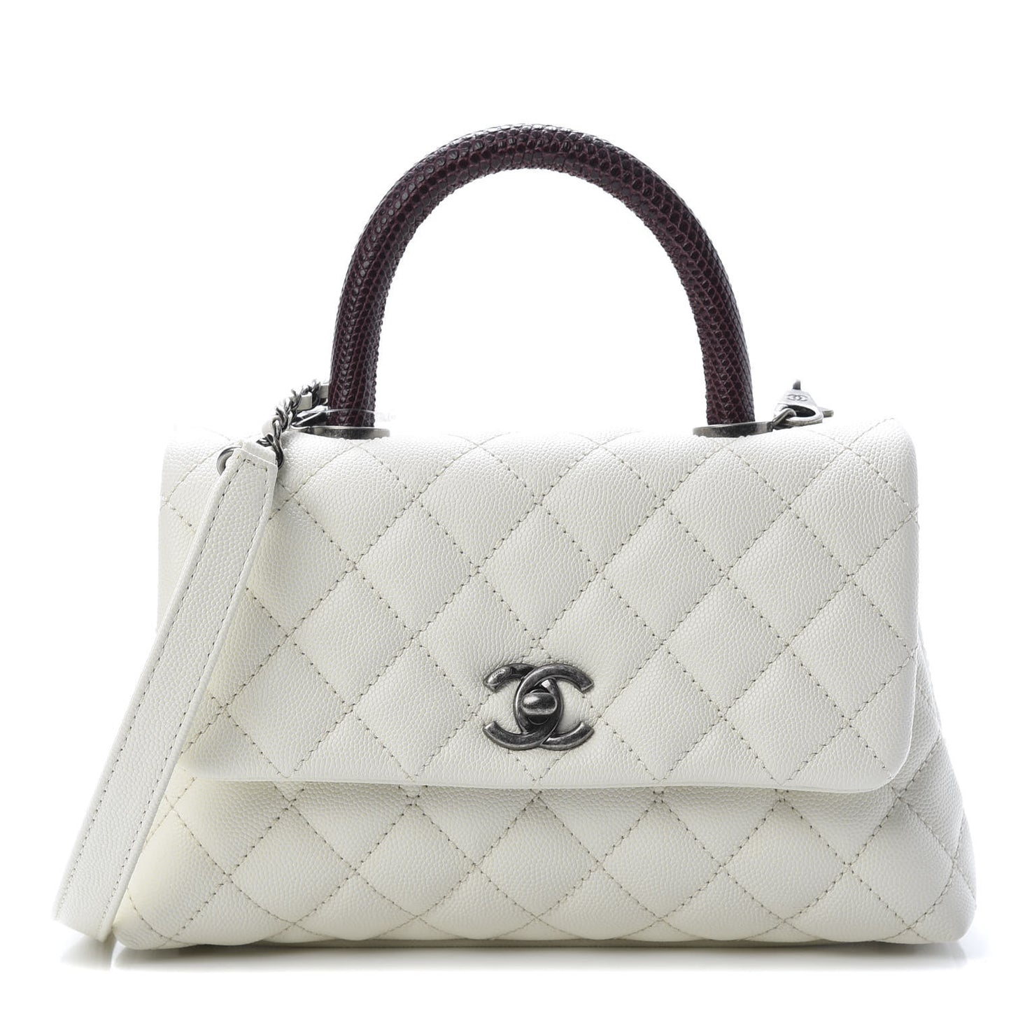 Caviar Lizard Quilted Mini Coco Handle Flap White