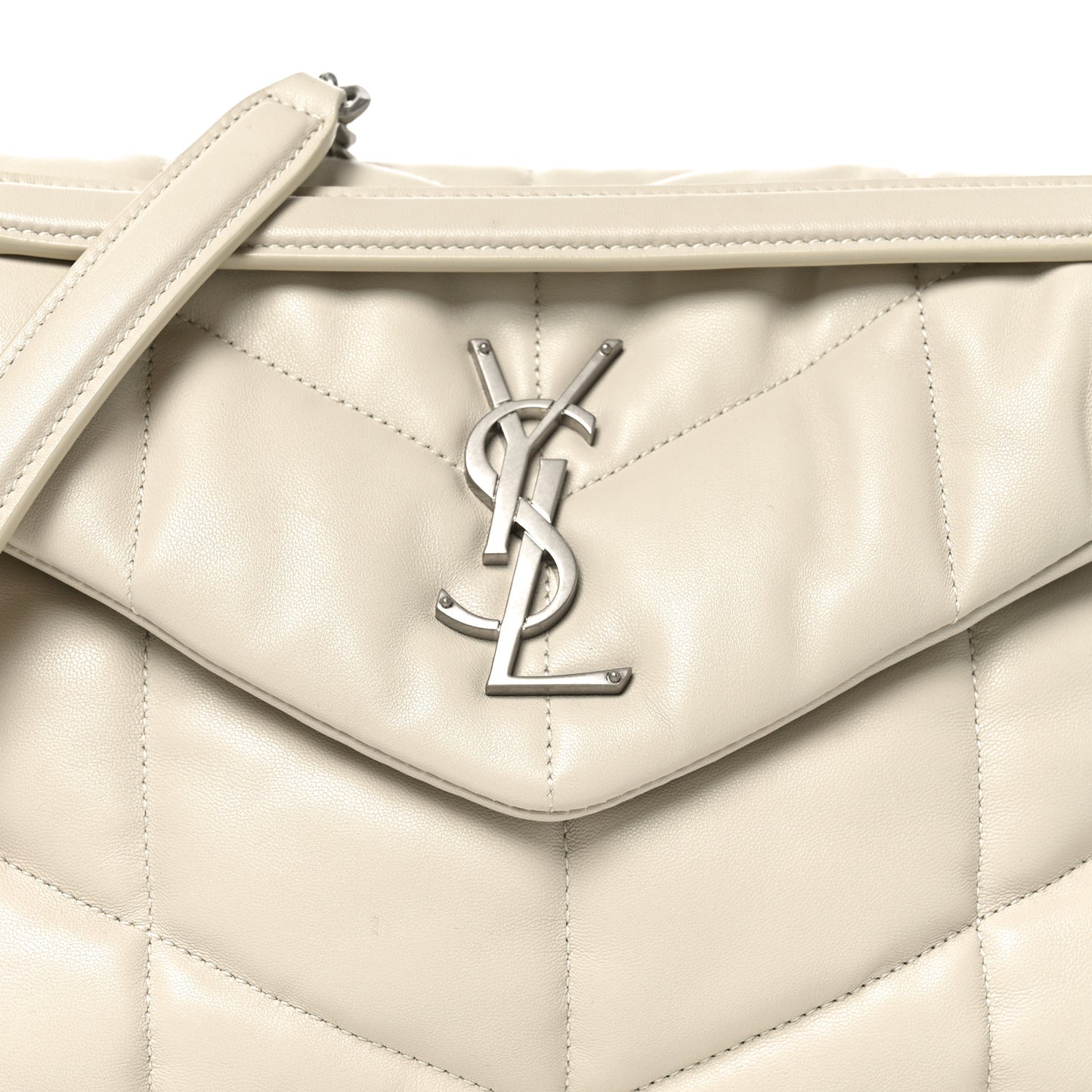 Lambskin Quilted Small Loulou Puffer Monogram Chain Satchel Blanc Vintage