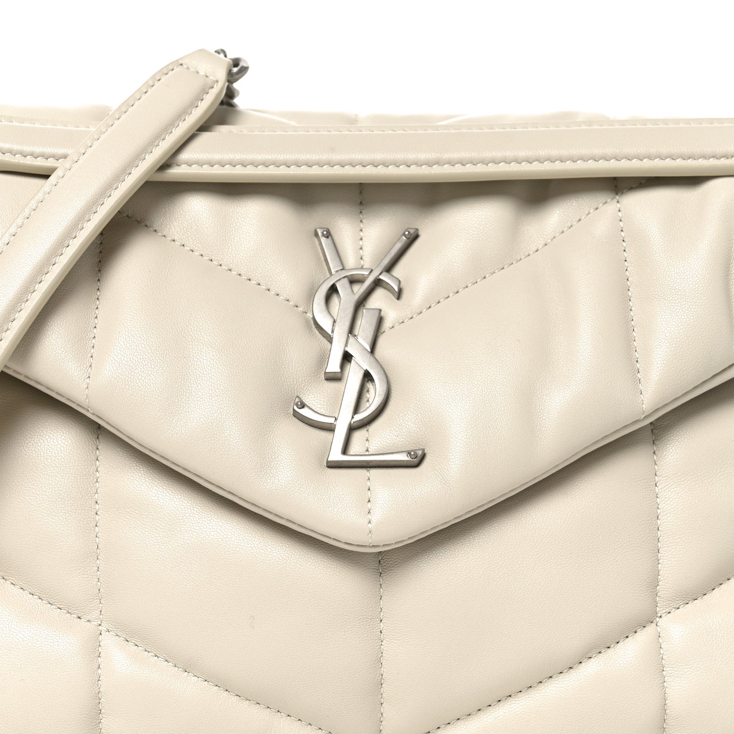 Saint Laurent Lambskin Quilted Small Loulou Puffer Monogram Chain Satchel Blanc Vintage 8 of 10
