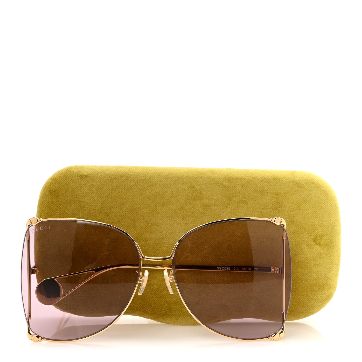 Gucci Metal Oversized Round Sunglasses GG0252S Gold Pink 16 of 16