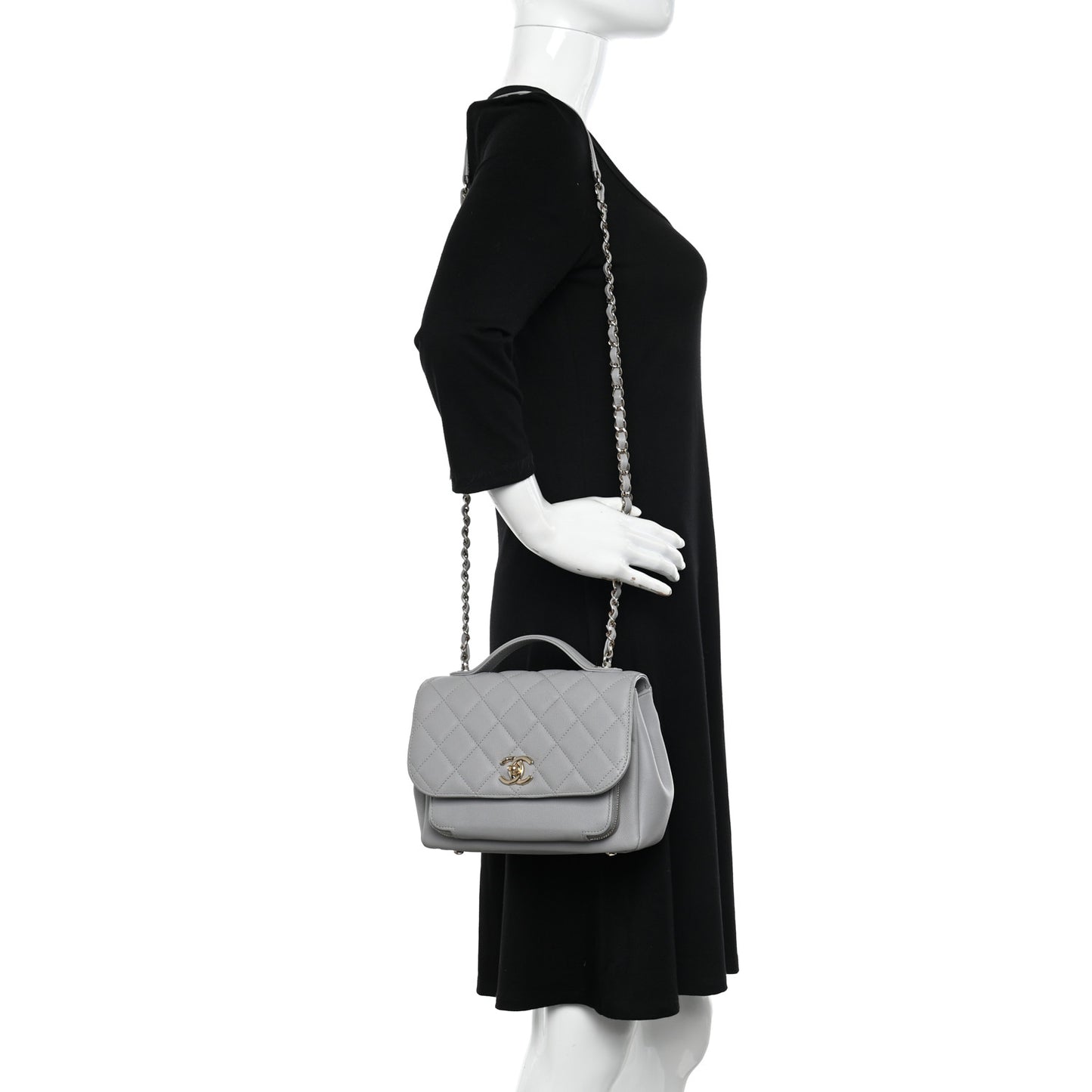 Caviar Quilted Medium Business Affinity Flap Grey