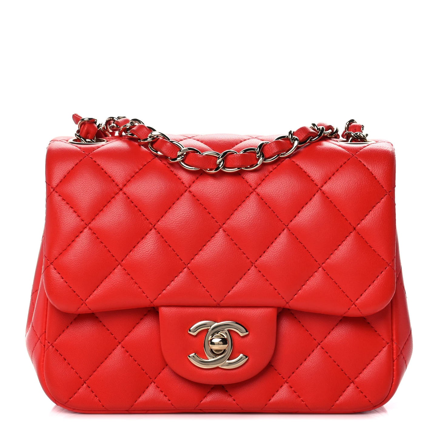 Lambskin Quilted Mini Square Flap Red