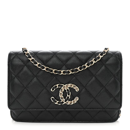 Chanel Caviar Quilted French New Wave Chain CC Wallet On Chain WOC Black 1 of 13