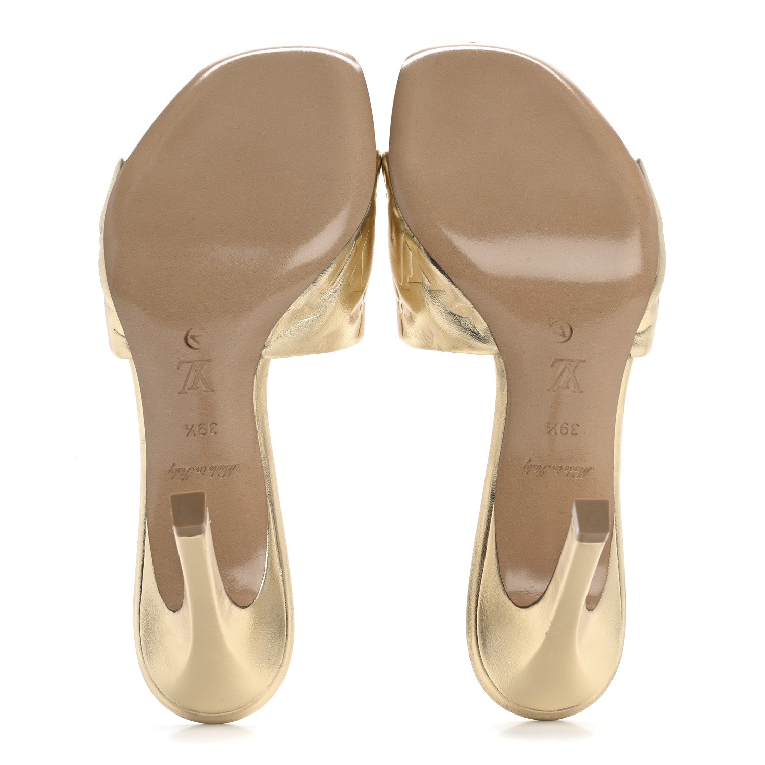 Louis Vuitton Metallic Lambskin Embossed Monogram Revival High Heel Mules 39.5  Gold 6 of 16