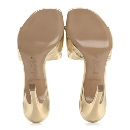 Louis Vuitton Metallic Lambskin Embossed Monogram Revival High Heel Mules 39.5  Gold 6 of 16