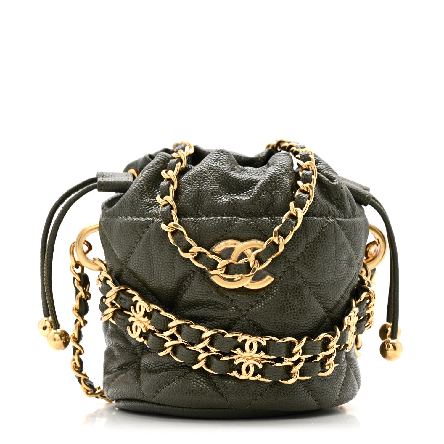 Chanel Caviar Quilted Coco First Bucket Clutch With Chain Khaki 1 of 11