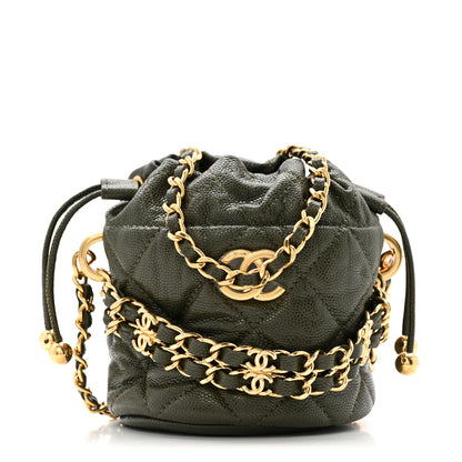 Chanel Caviar Quilted Coco First Bucket Clutch With Chain Khaki 1 of 11
