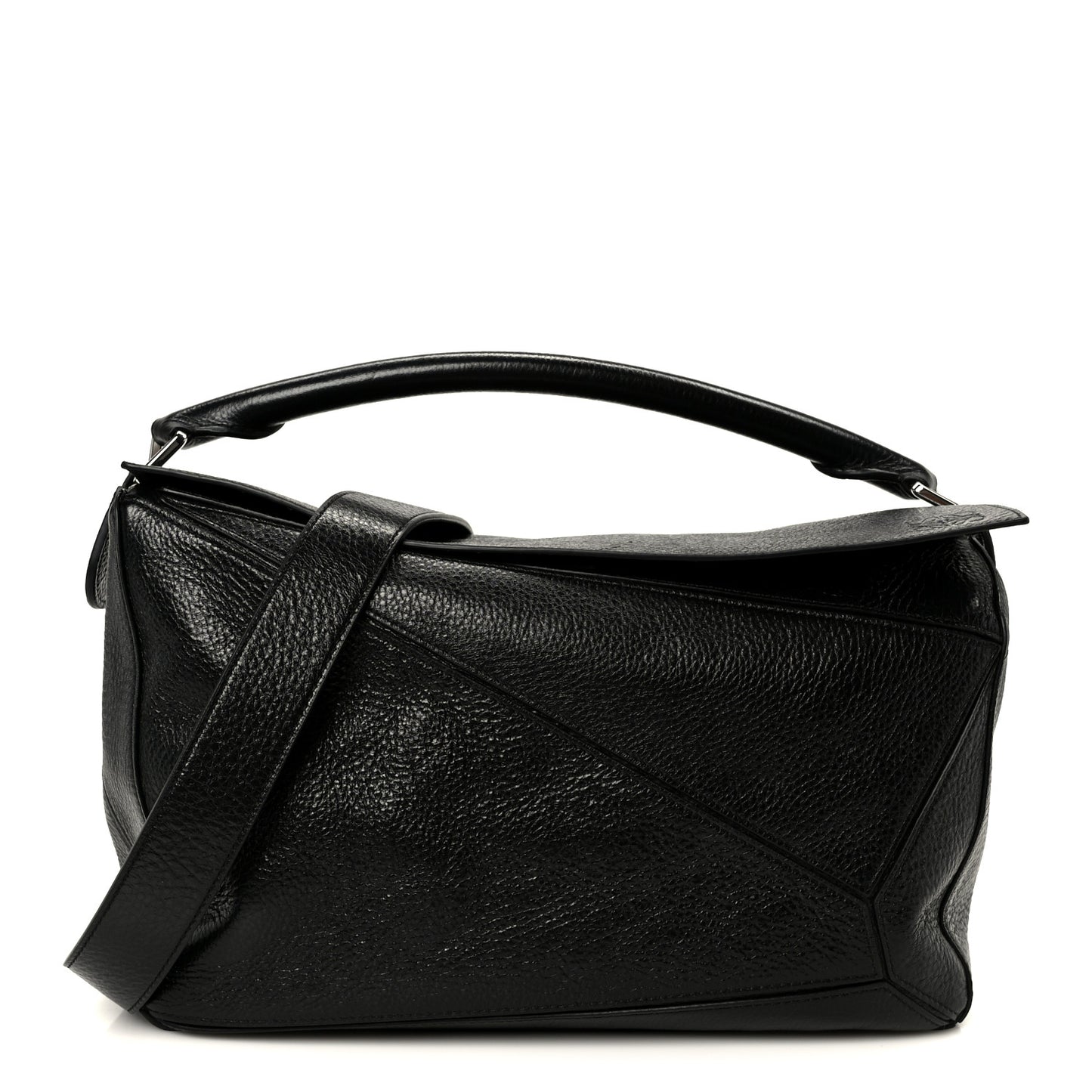 Grained Calfskin Large Puzzle Edge Bag Black