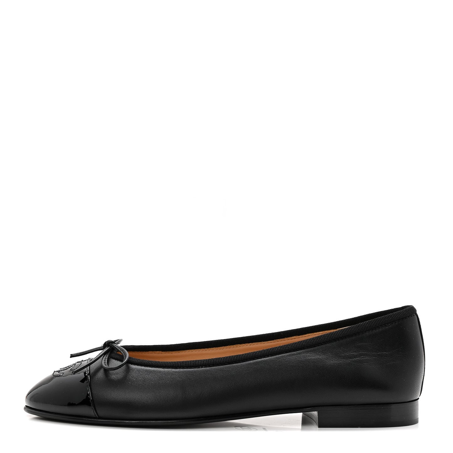 Lambskin Patent Cap Toe Ballerina Flats 38 Black