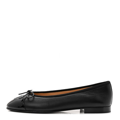 Chanel Lambskin Patent Cap Toe Ballerina Flats 38 Black 1 of 10
