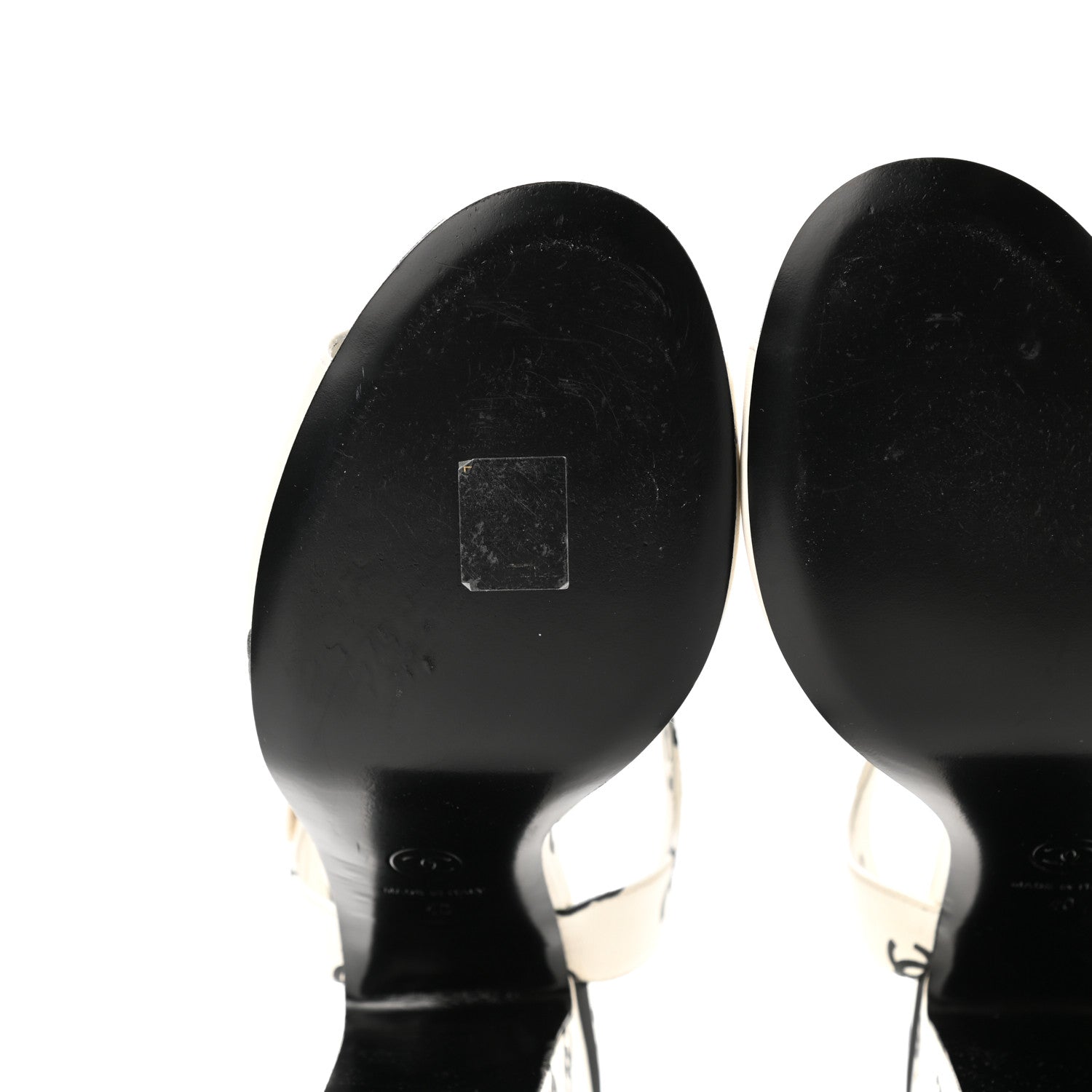 Chanel Printed Lambskin CC Sandals 40 White Black 6 of 13