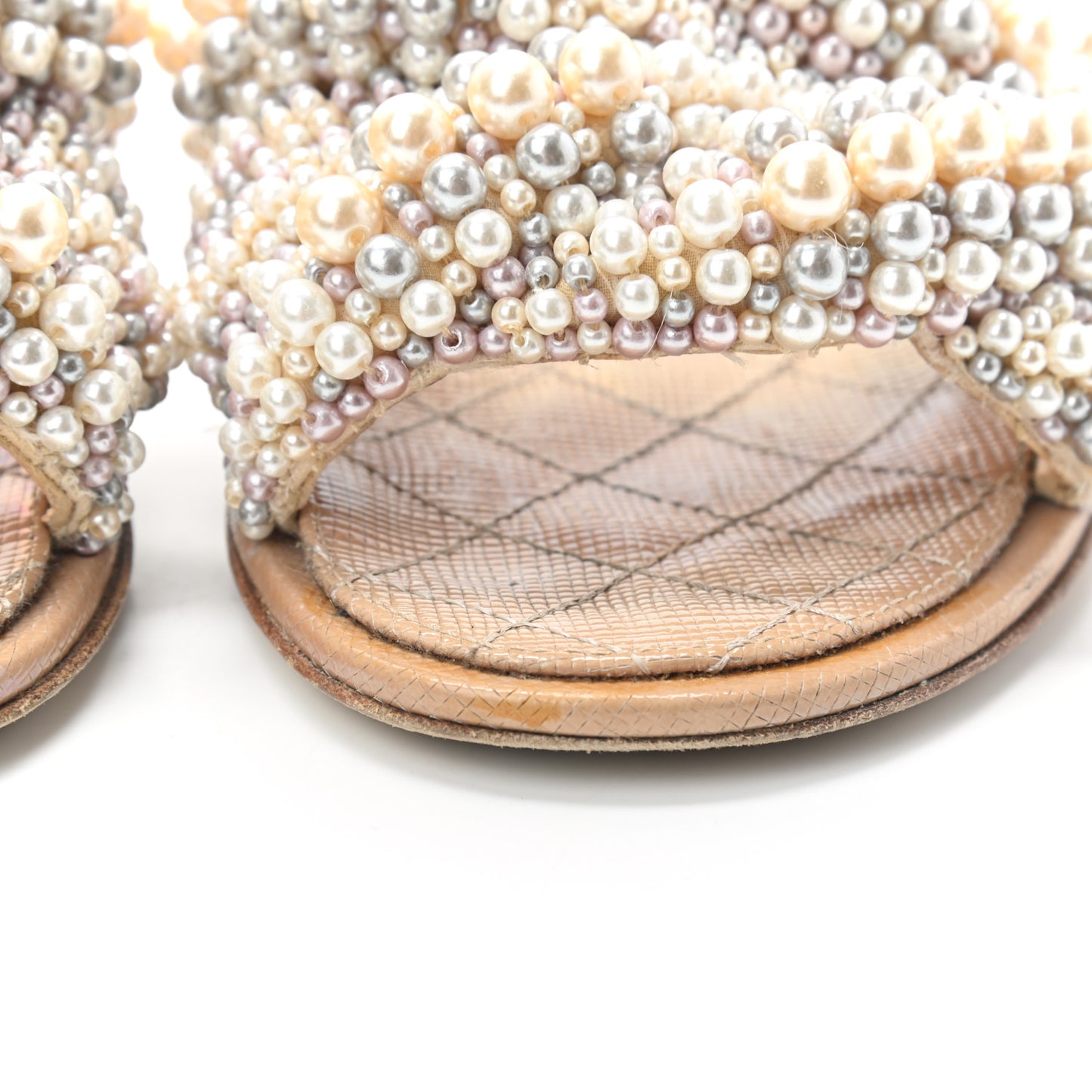 Fantasy Calfskin Pearl Cord CC Mules 35.5 Ivory