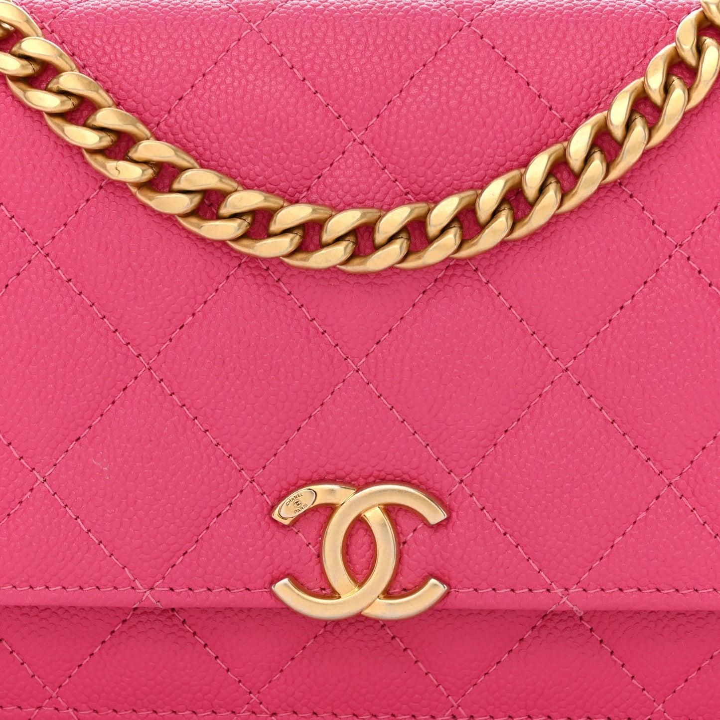Shiny Caviar Quilted Chain Melody Wallet On Chain WOC Dark Pink