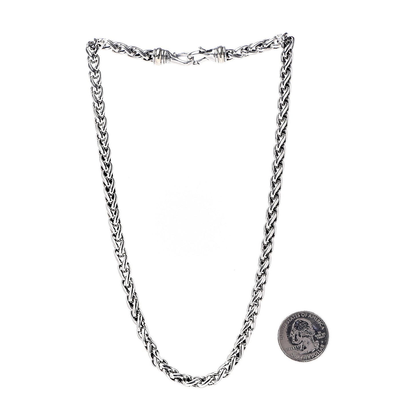 Sterling Silver 14K Yellow Gold 6mm Wheat Chain Necklace