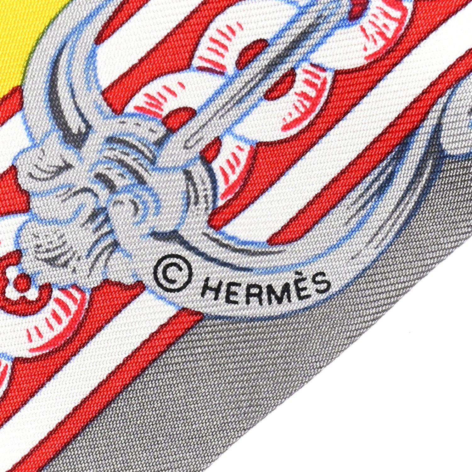 Hermes Silk Bride De Cour Twilly Gris Jaune Vif Rouge 3 of 8