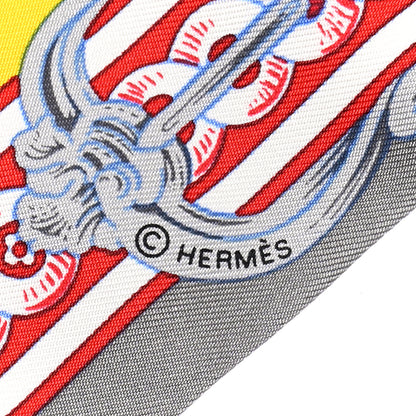 Hermes Silk Bride De Cour Twilly Gris Jaune Vif Rouge 3 of 8