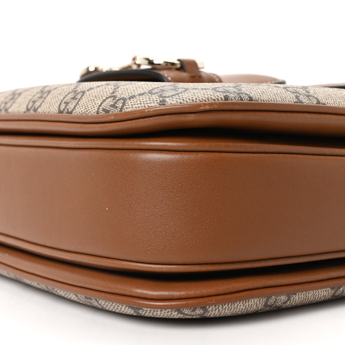 GG Supreme Monogram Horsebit 1955 Soft Small Shoulder Bag Beige Brown Sugar