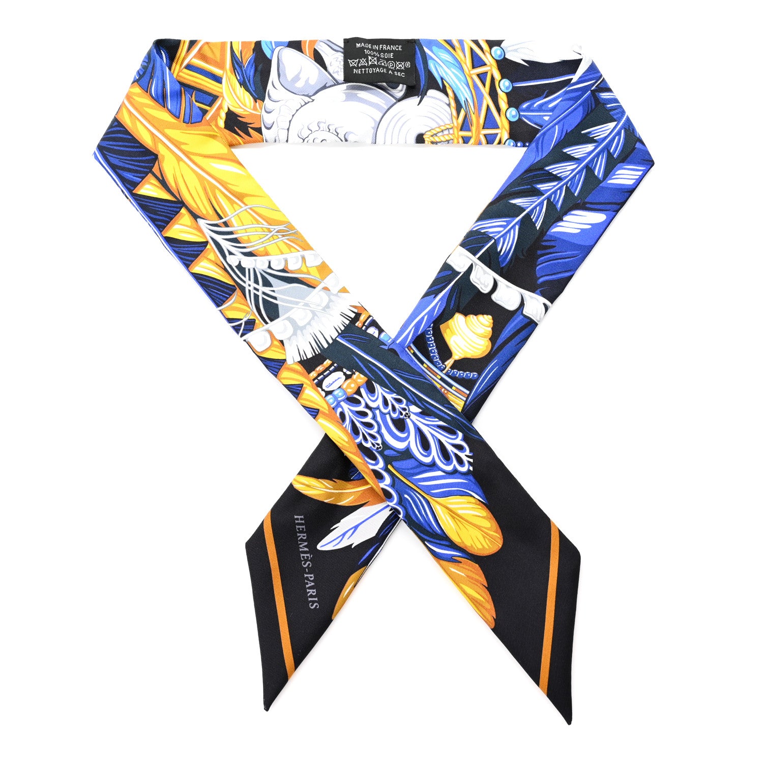 Hermes Silk La Danse Pacifique Twilly Bleu Nuit Jaune Vif 1 of 4