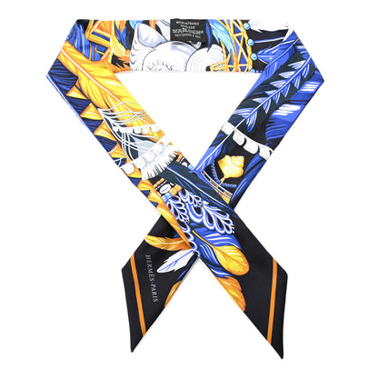 Hermes Silk La Danse Pacifique Twilly Bleu Nuit Jaune Vif 1 of 4
