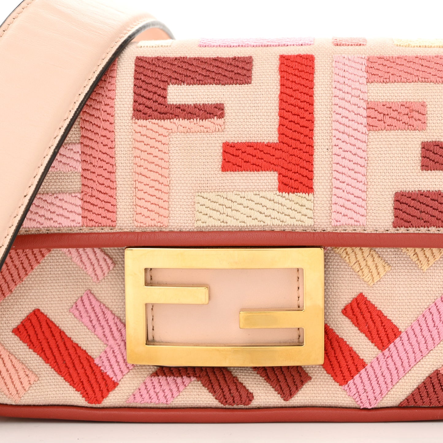 Canvas Vitello King Seta FF Embroidered Mini Baguette Rosa Quarzo Bloody Mary Multicolor