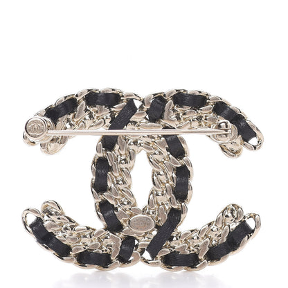 Chanel Lambskin Crystal Vintage Allure CC Chain Brooch Black Gold 3 of 5