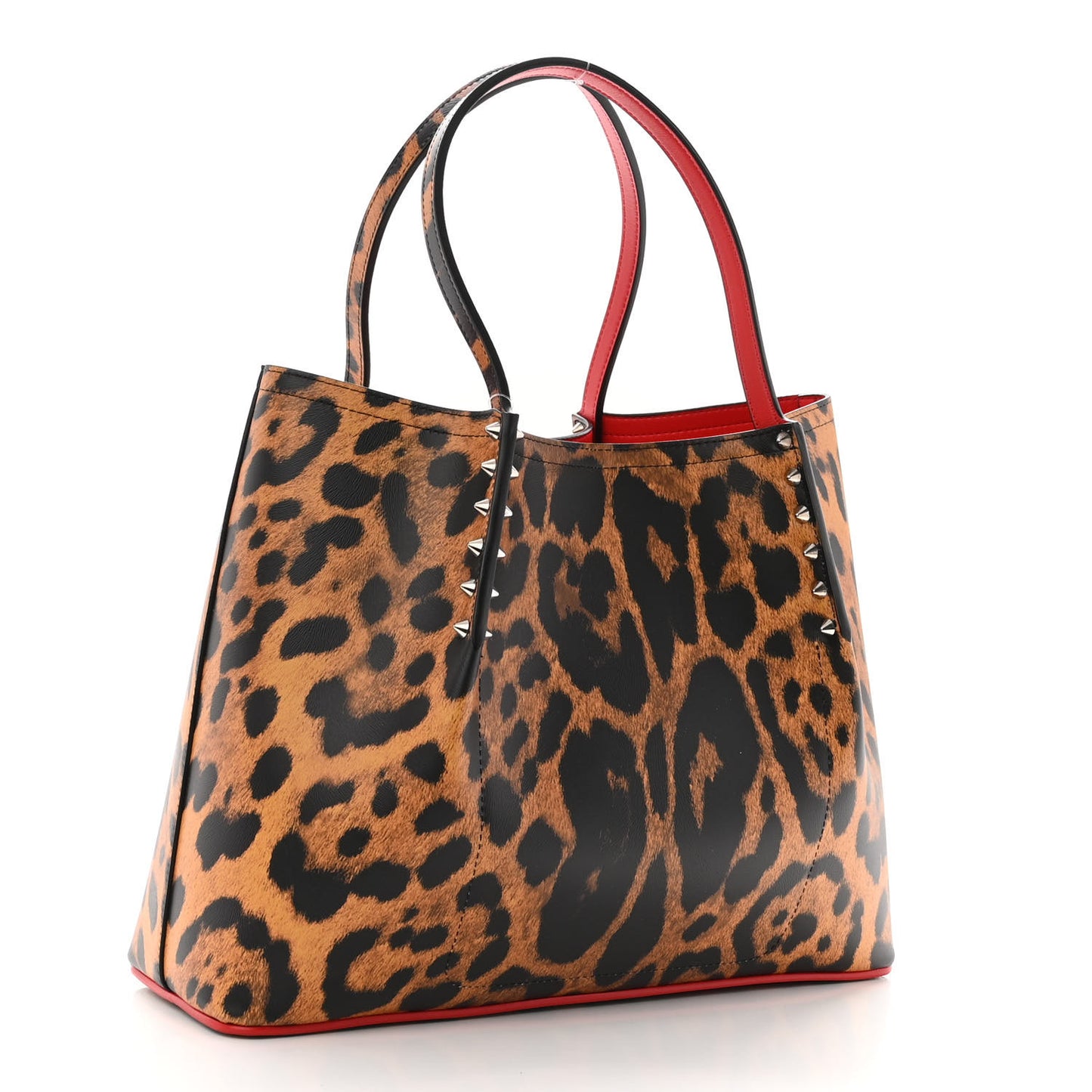 Calfskin Empire Leopard Print Spiked Cabarock Shopper Tote Spicy