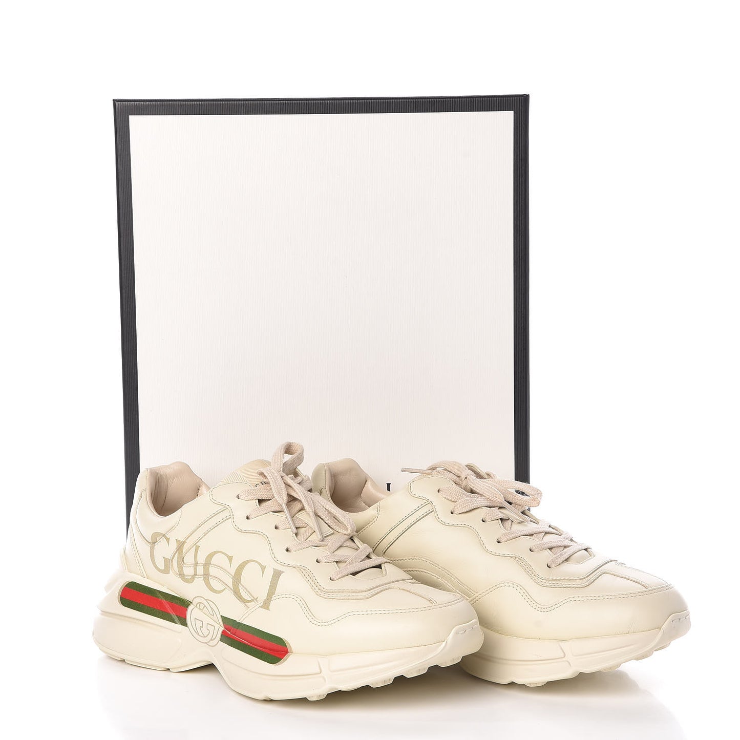 Calfskin Logo Mens Rhyton Sneakers 8.5 Ivory