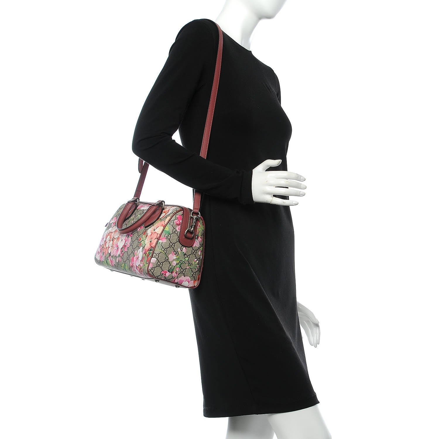 Gucci GG Supreme Monogram Blooms Small Boston Beige Multicolor Dry Rose 2 of 8