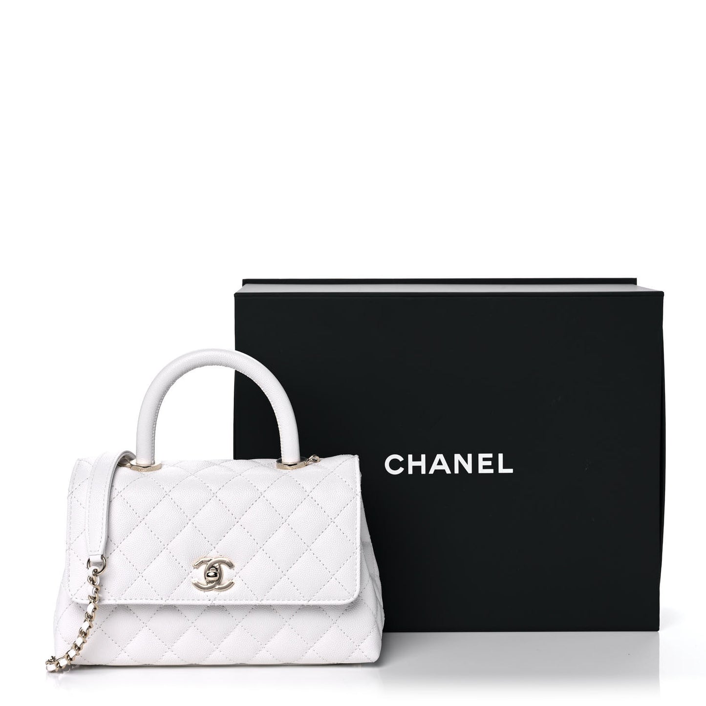 Caviar Quilted Mini Coco Handle Flap White