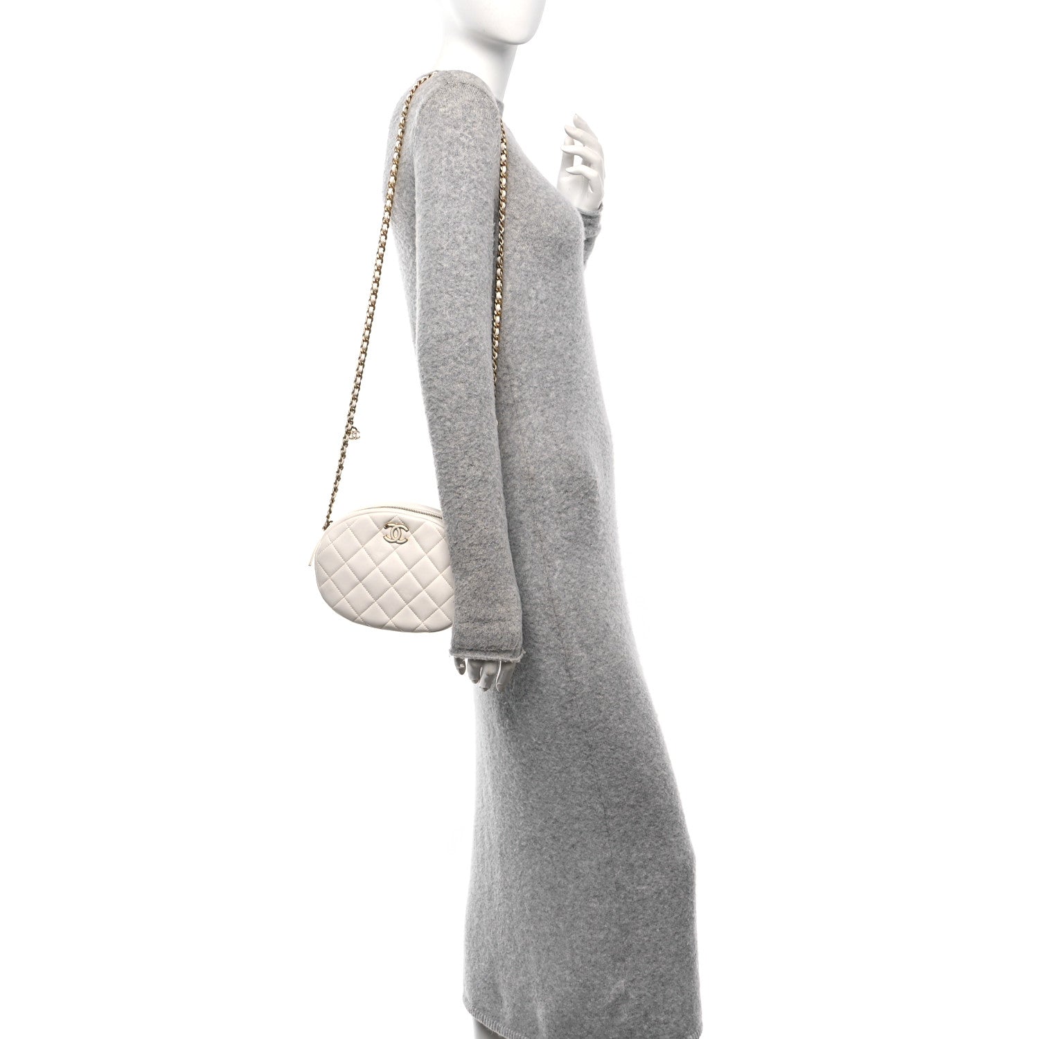 Chanel Lambskin Enamel Quilted Mini Clip Round Camera Case White 2 of 11