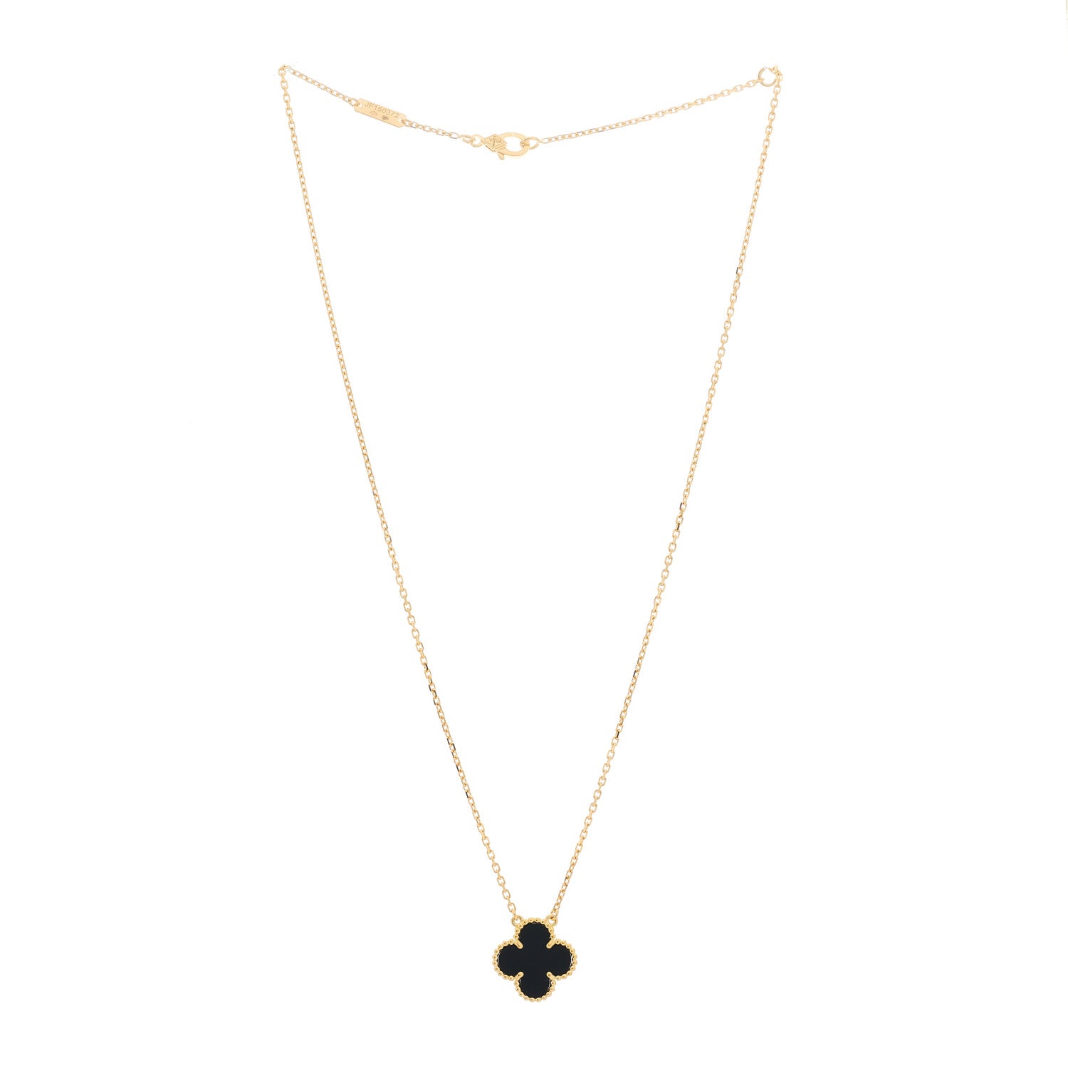 Van Cleef & Arpels 18K Yellow Gold Black Onyx Vintage Alhambra Pendant Necklace 3 of 6