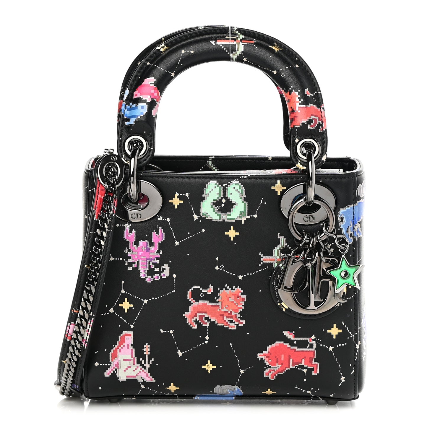 Calfskin Pixel Zodiac Mini Lady Dior Black Multicolor