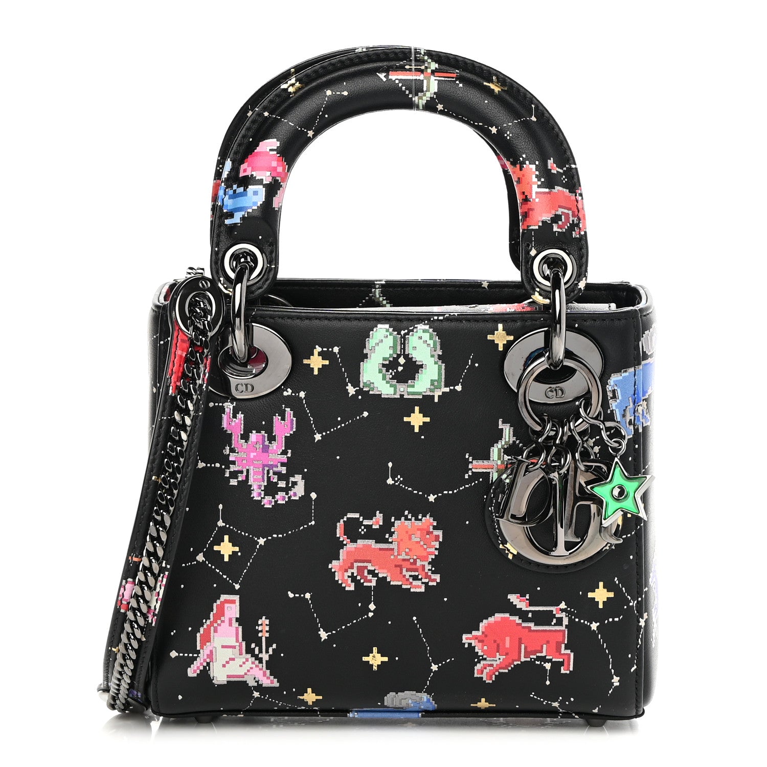 Christian Dior Calfskin Pixel Zodiac Mini Lady Dior Black Multicolor 1 of 10