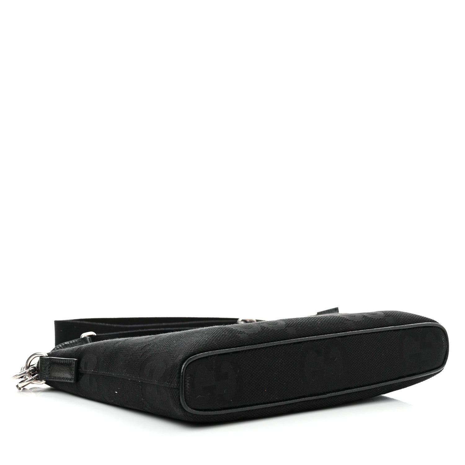 Gucci Monogram Jumbo GG Textured Dollar Calfskin Wristlet Messenger Bag Black 4 of 11