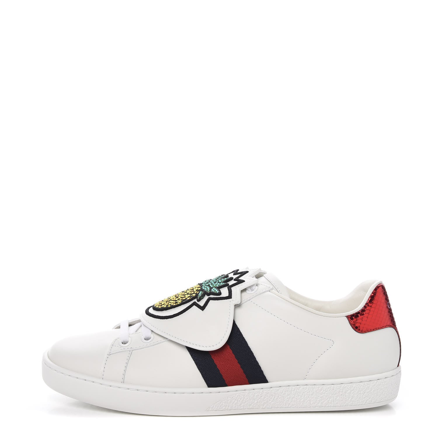 Gucci Calfskin Ayers Crystal Web Womens New Ace Pineapple Sneakers 38 White 1 of 9