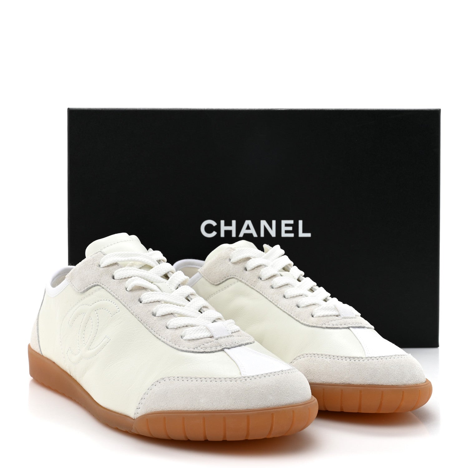 Chanel Calfskin Suede Womens CC Sneakers 40 White 10 of 10