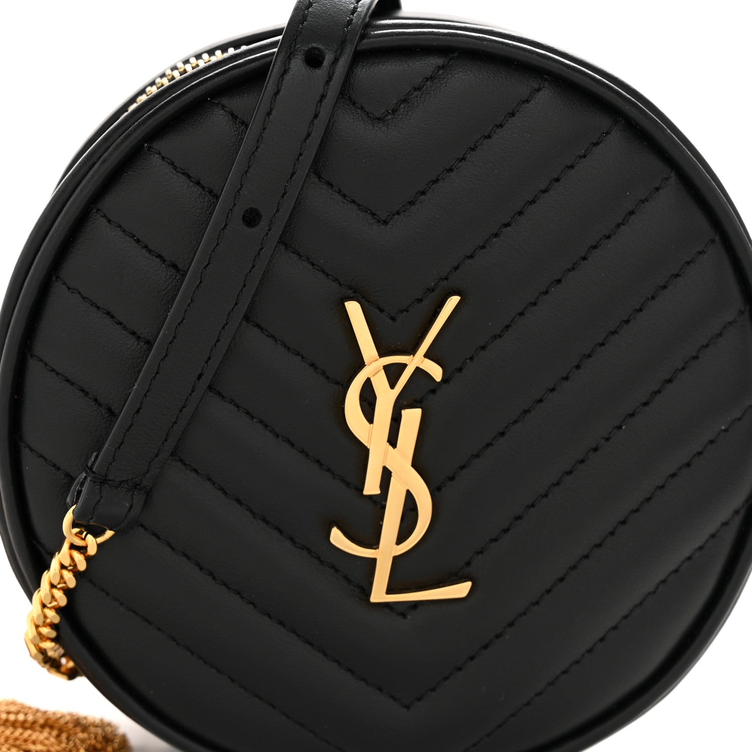 Saint Laurent Calfskin Matelasse Chevron Quilted Baby Round Vinyle Belt Bag Black 8 of 10